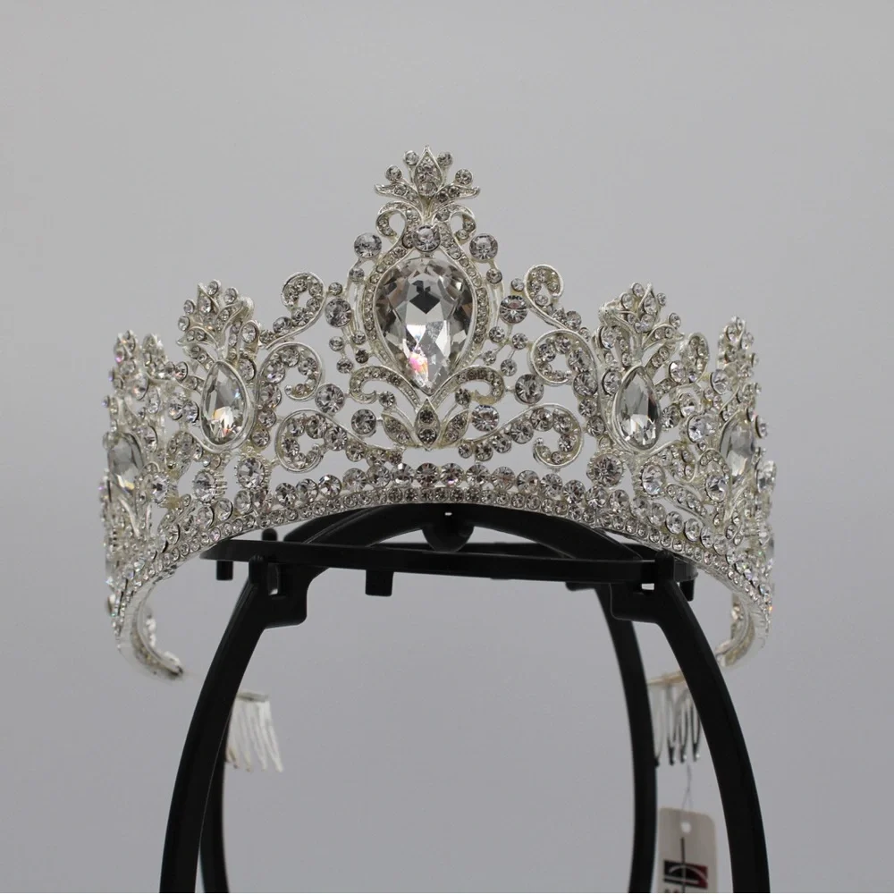 Elegant Silver Tiara Crown with Crystal Accents